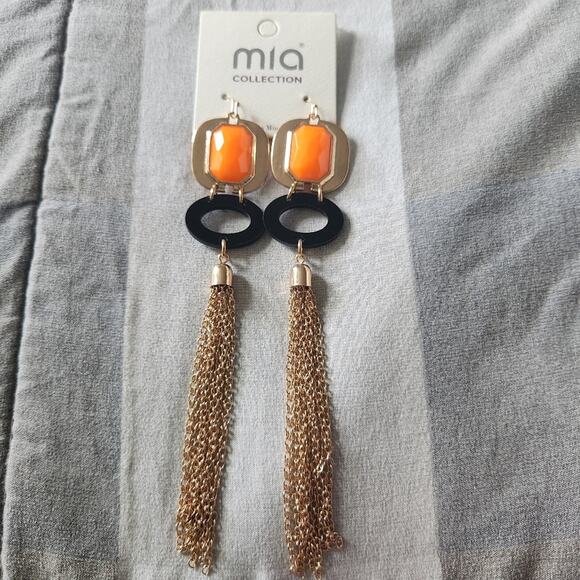 Mia Collection Jewelry - Mia Collection By kim Min Sun Orange And Black Chain Dangle Earrings